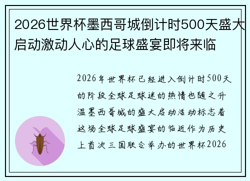 2026世界杯墨西哥城倒计时500天盛大启动激动人心的足球盛宴即将来临